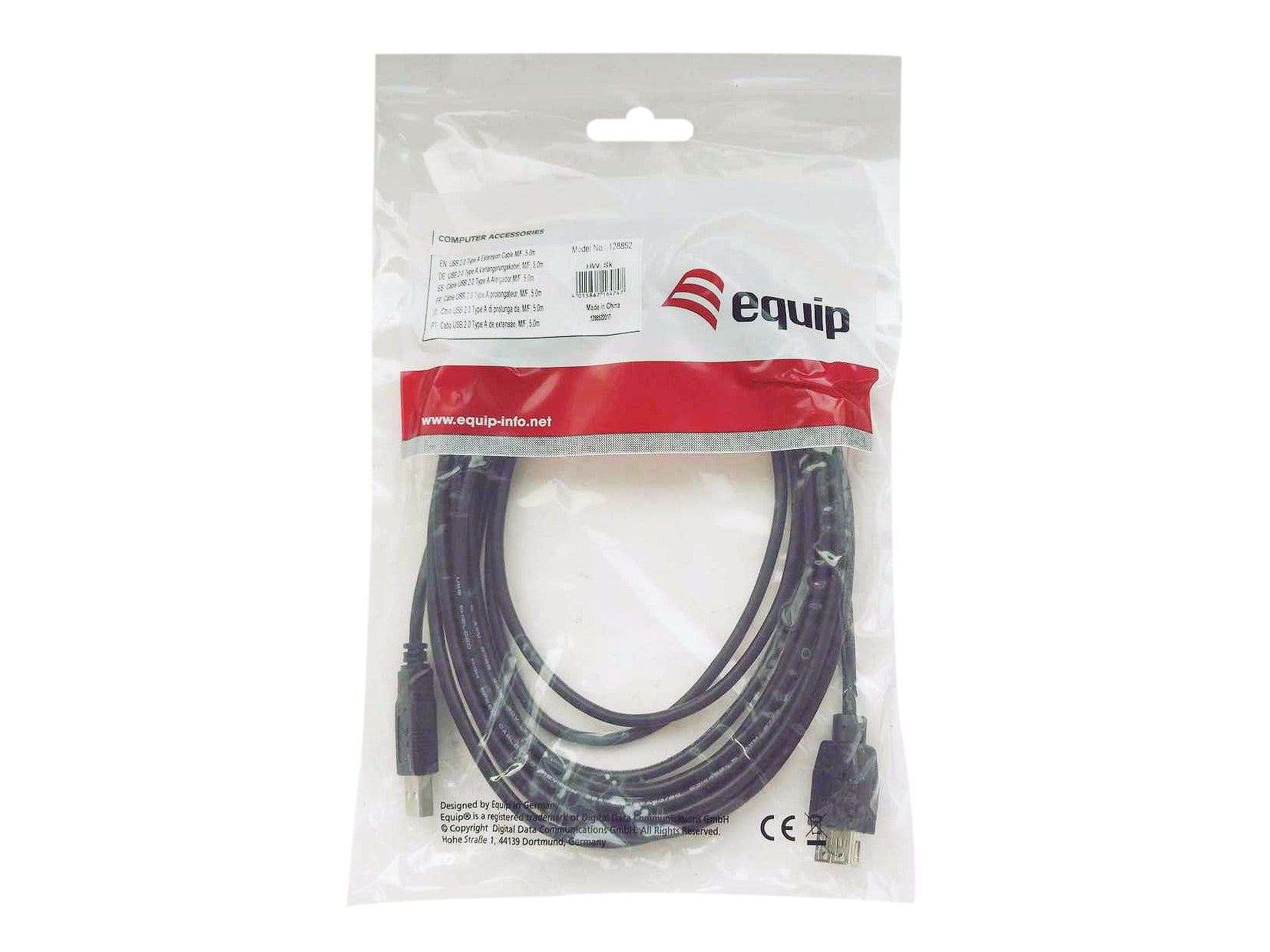 Equip USB 2.0 Extension Cable 5M Black A to A