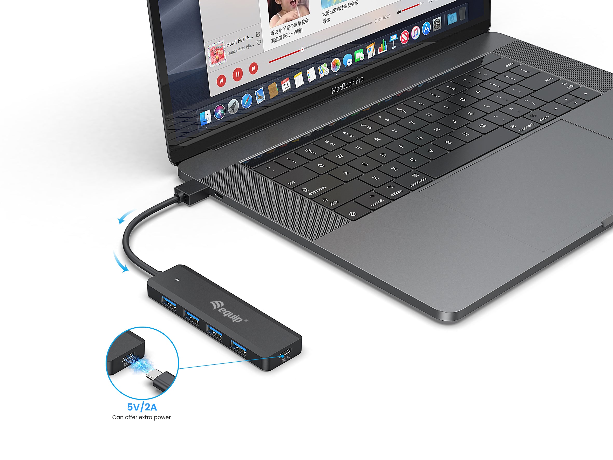 Equip 4-Port USB-C 3.2 Gen 1 Hub with USB-A Adapter
