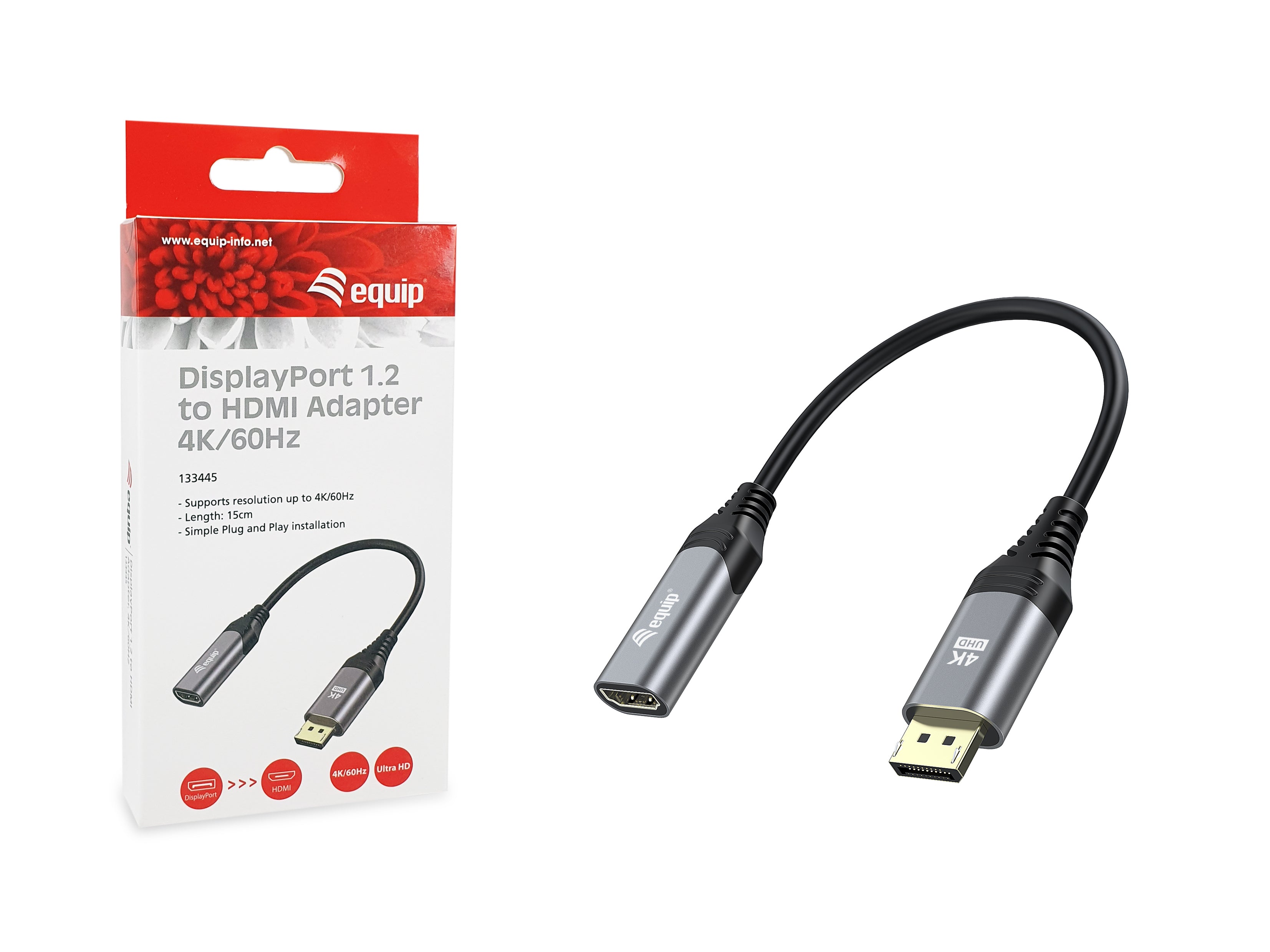 Equip DisplayPort to HDMI Adapter 4K 60Hz for TV and Monitor