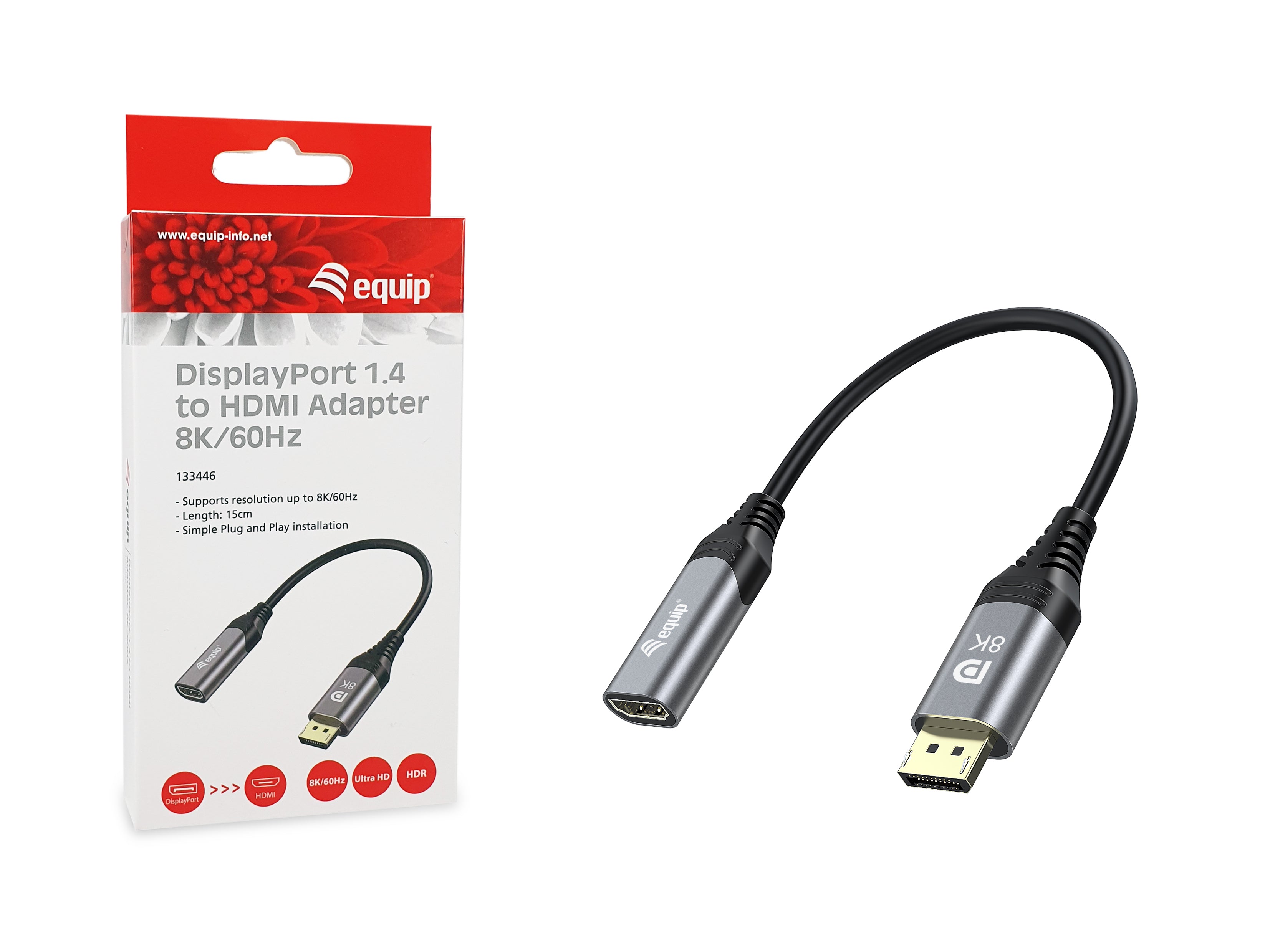Equip DisplayPort to HDMI Adapter 8K 60Hz for TV and Monitor