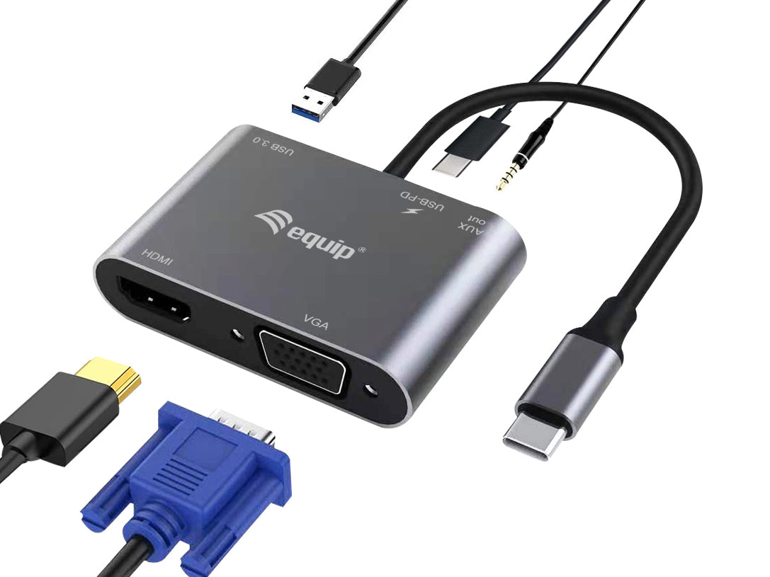 Equip Hub Type-C to VGA HDMI Adapter 5-in-1 4K 100W PD