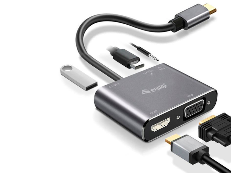 Equip Hub Type-C to VGA HDMI Adapter 5-in-1 4K 100W PD