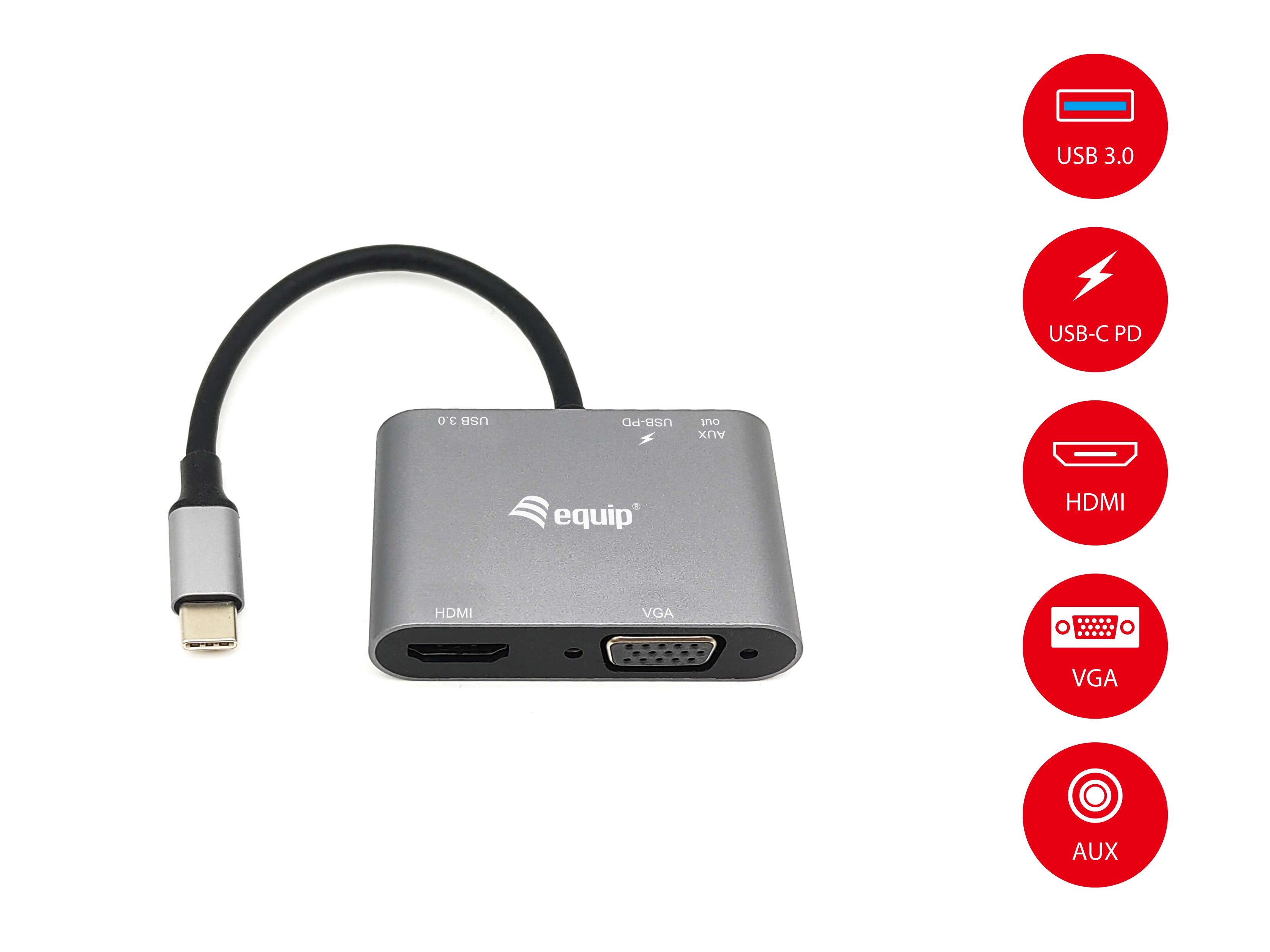 Equip Hub Type-C to VGA HDMI Adapter 5-in-1 4K 100W PD