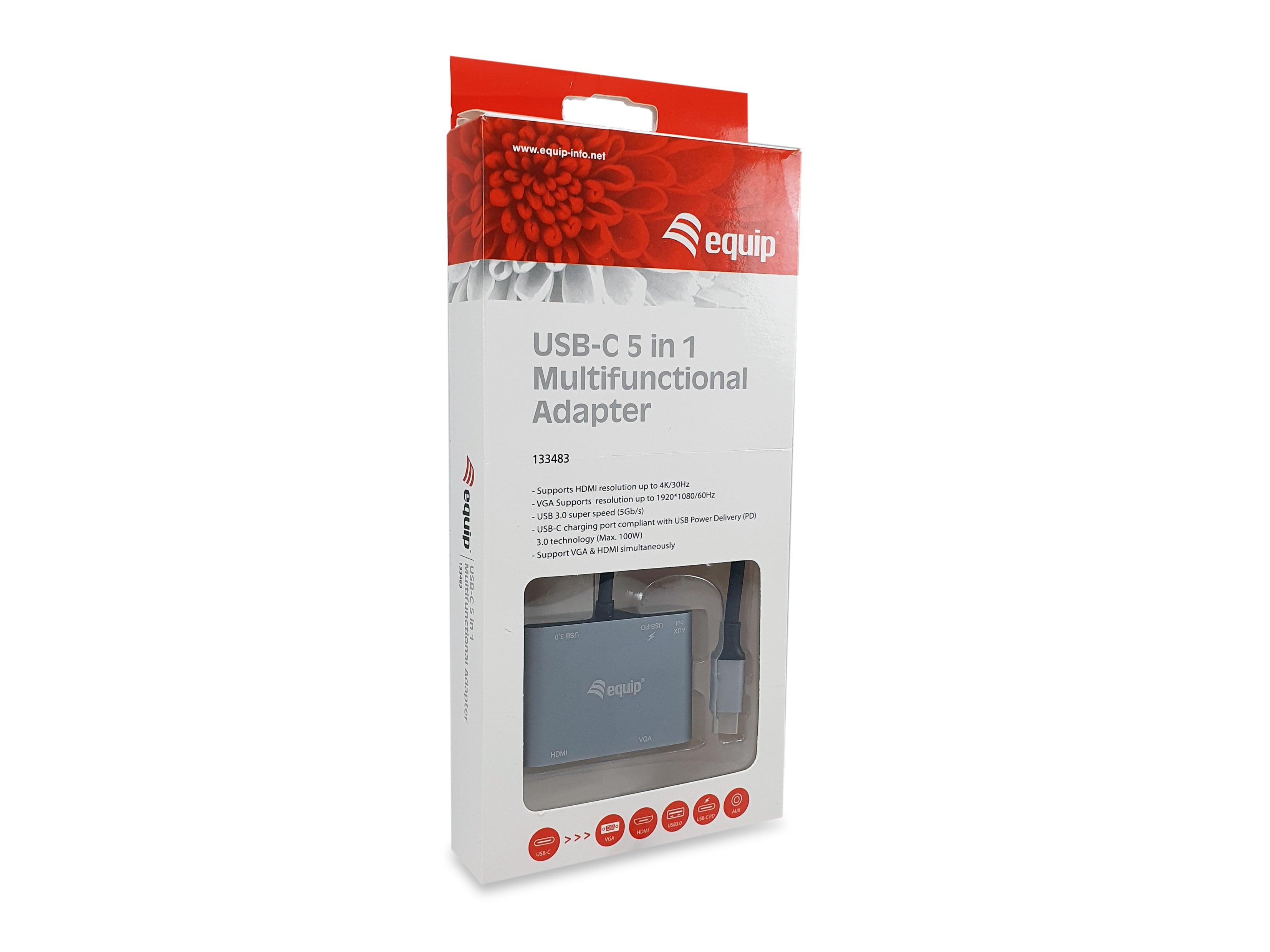 Equip Hub Type-C to VGA HDMI Adapter 5-in-1 4K 100W PD