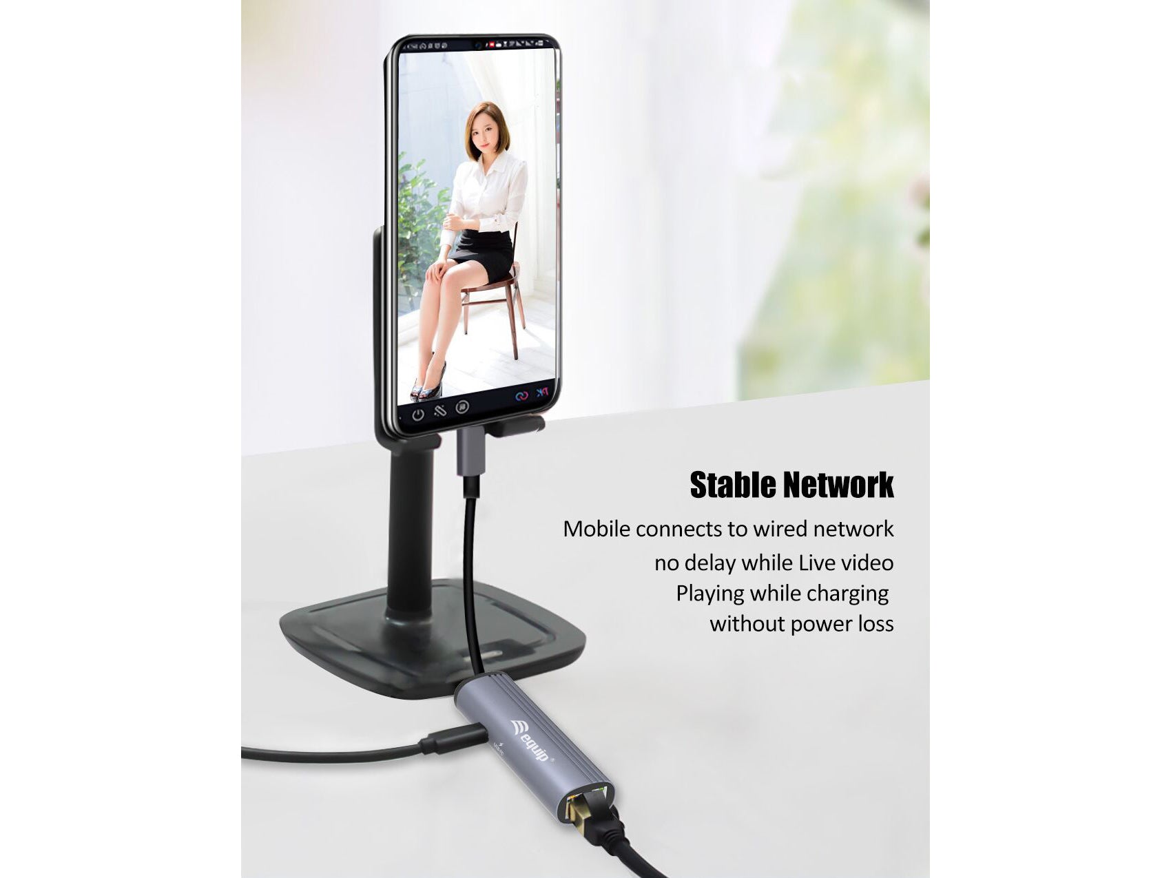 Equip USB-C to RJ45 Gigabit Ethernet Adapter with Power Delivery