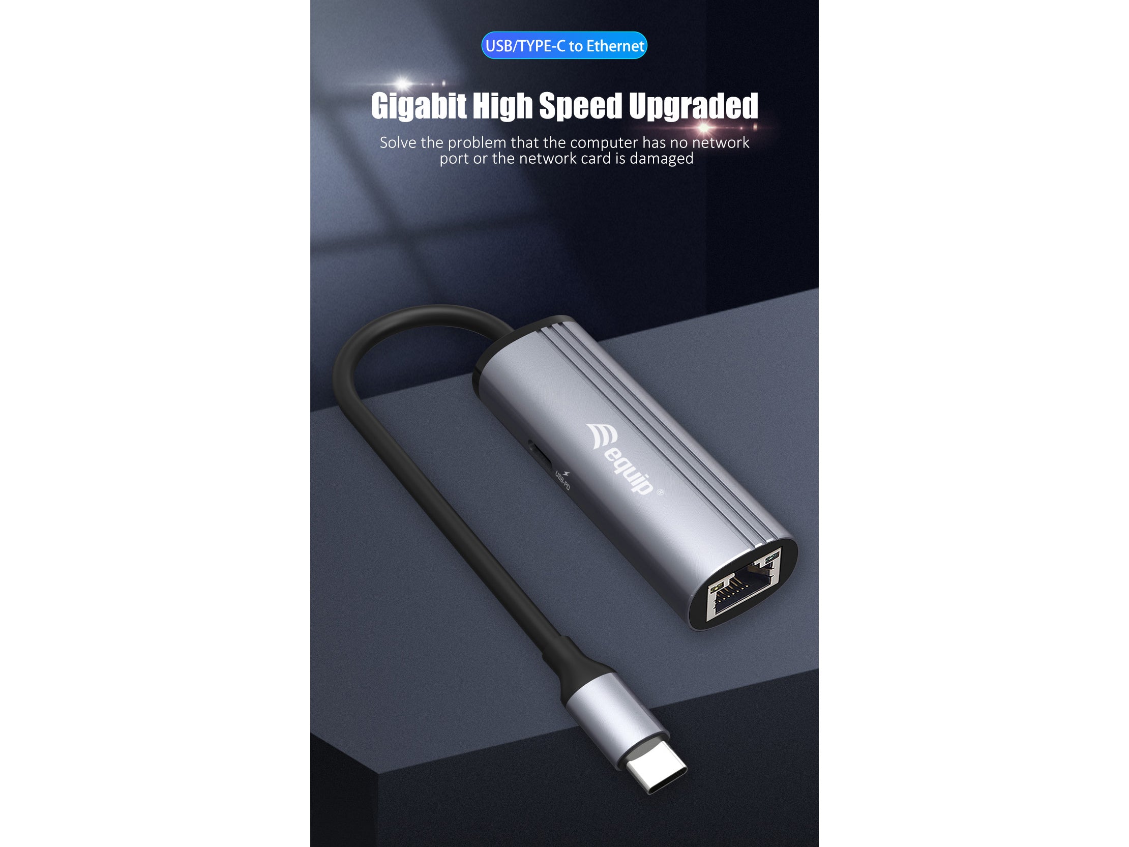 Equip USB-C to RJ45 Gigabit Ethernet Adapter with Power Delivery