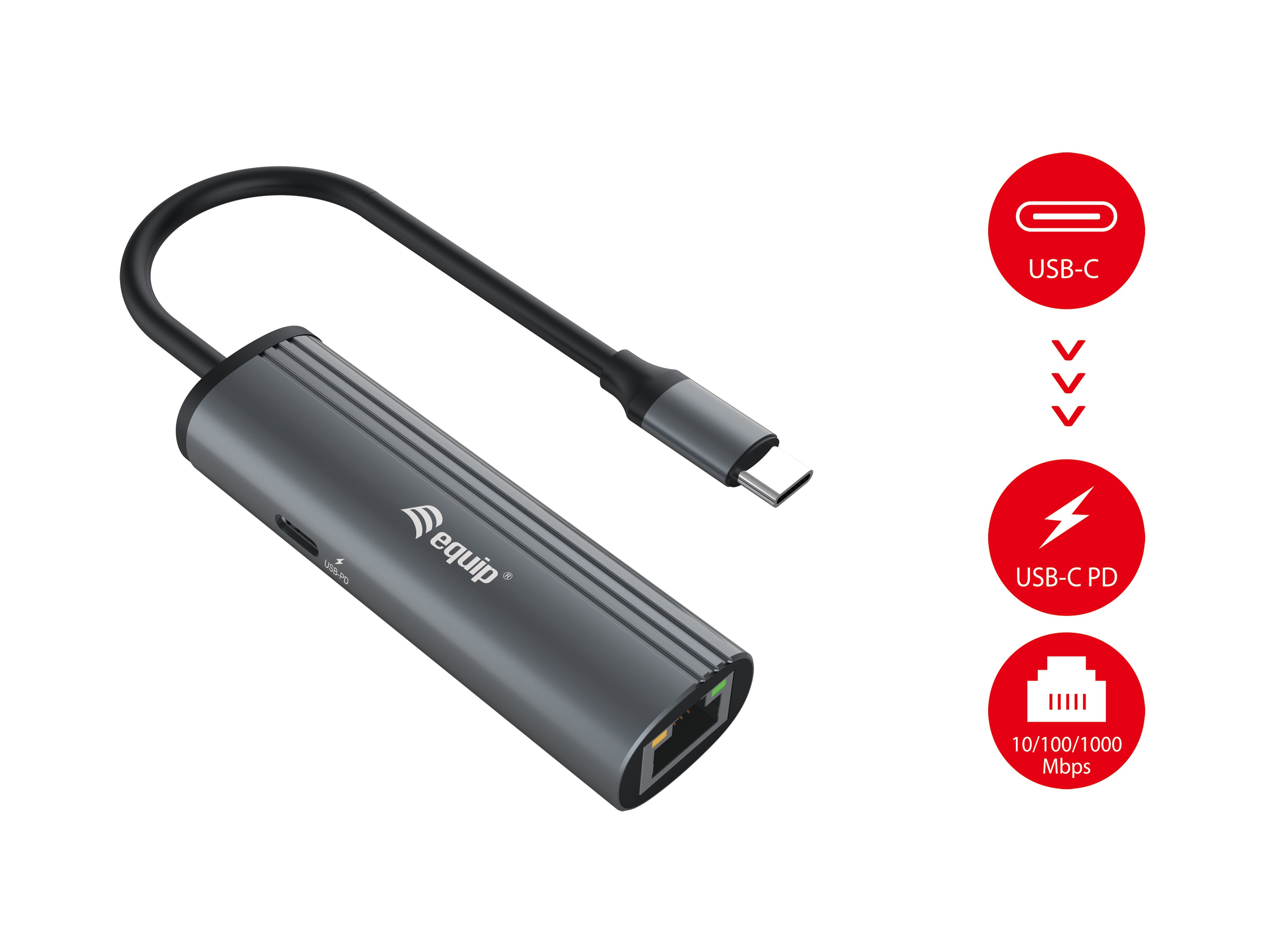 Equip USB-C to RJ45 Gigabit Ethernet Adapter with Power Delivery