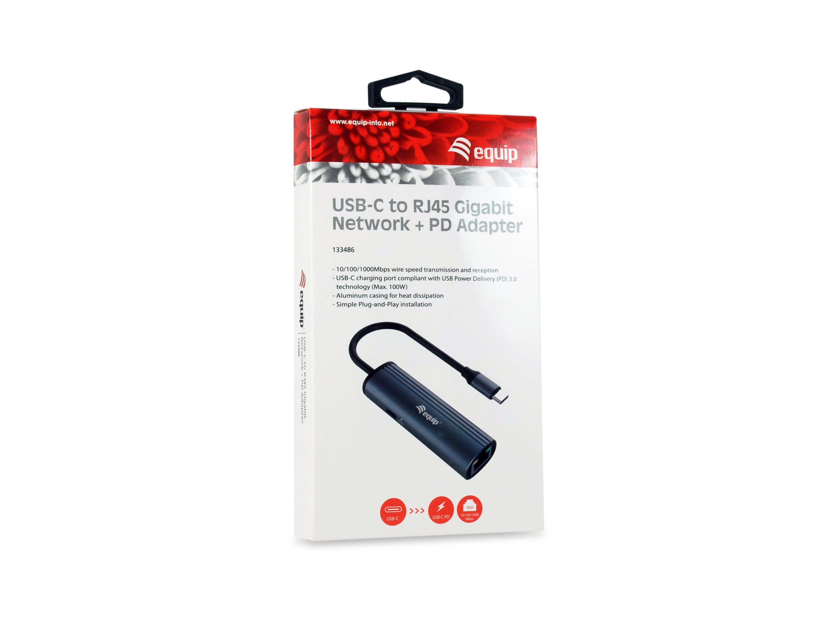 Equip USB-C to RJ45 Gigabit Ethernet Adapter with Power Delivery
