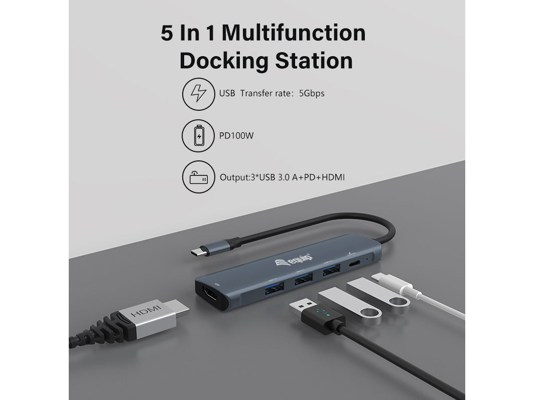 Equip 5-in-1 HDMI USB-C Adapter 4K 30Hz 100W PD USB 3.2 Gen 1