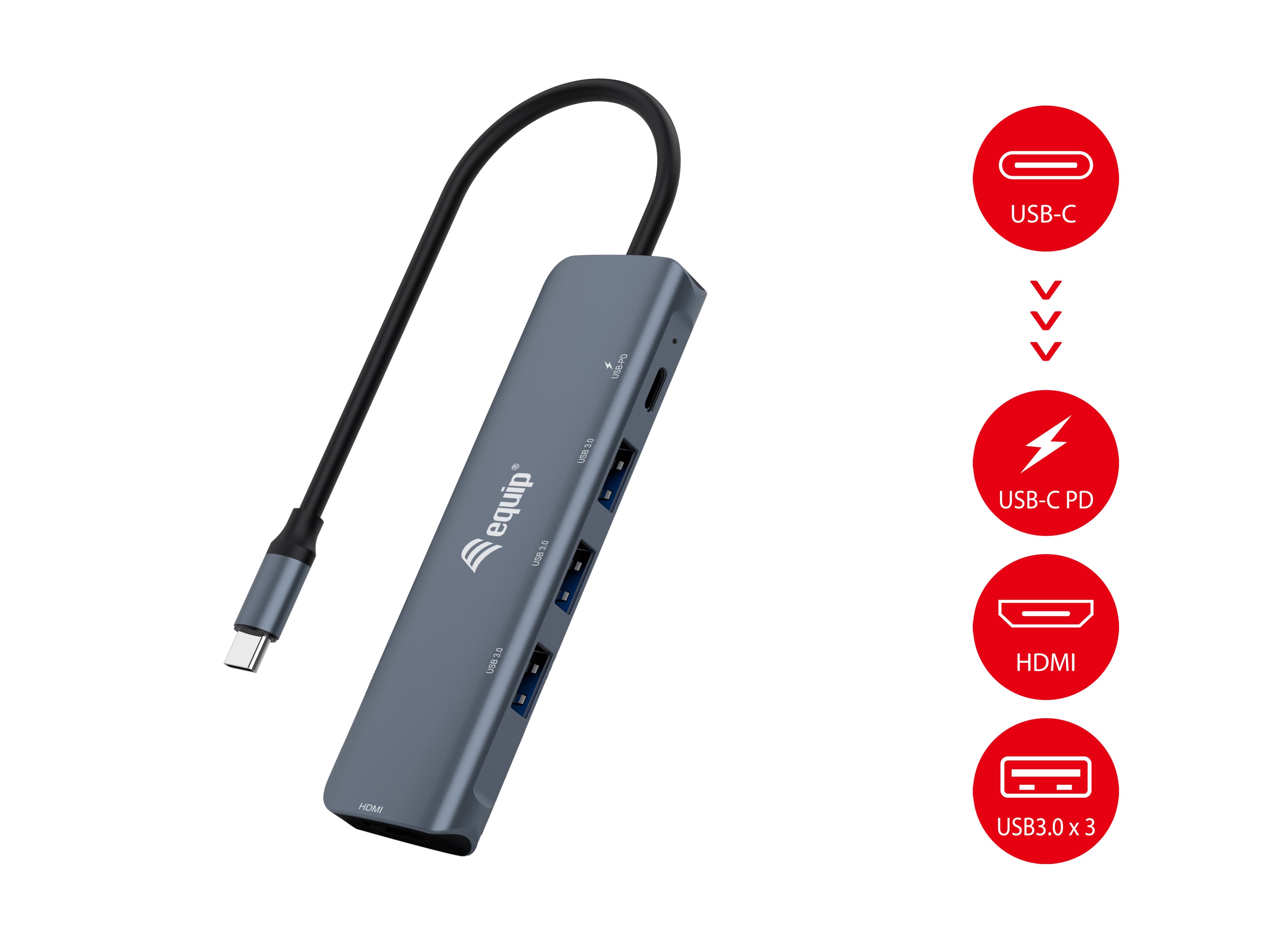 Equip 5-in-1 HDMI USB-C Adapter 4K 30Hz 100W PD USB 3.2 Gen 1