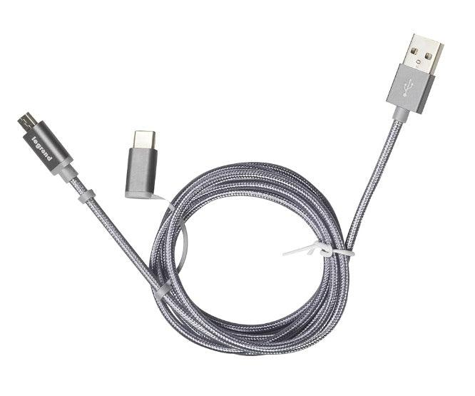 Adapt / Charge Lead Usb To Micro & Type C Grey 1m 170386 - Livestainable.co.za