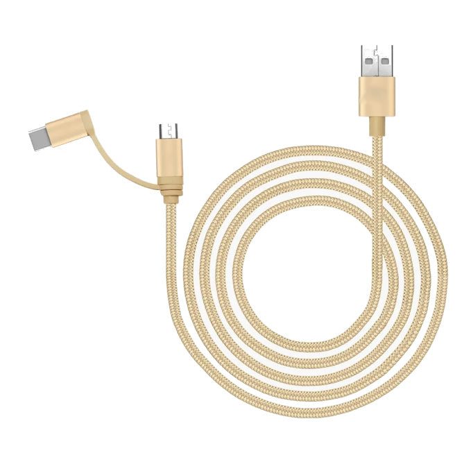 Adapt / Charge Lead Usb To Micro & Type C Gold 1m 170386