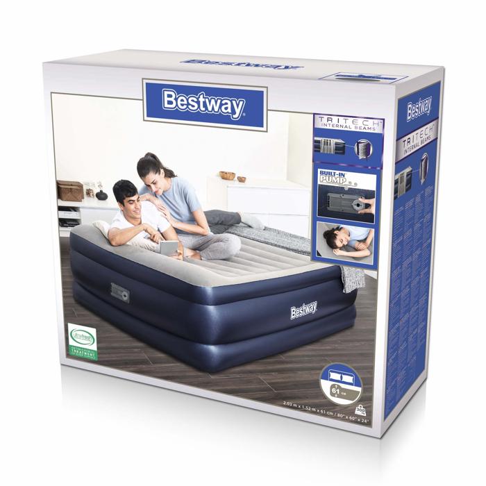 Bestway 2.03m X 1.52m X 61cm Tritech Airbed Queen Built In Ac Pump