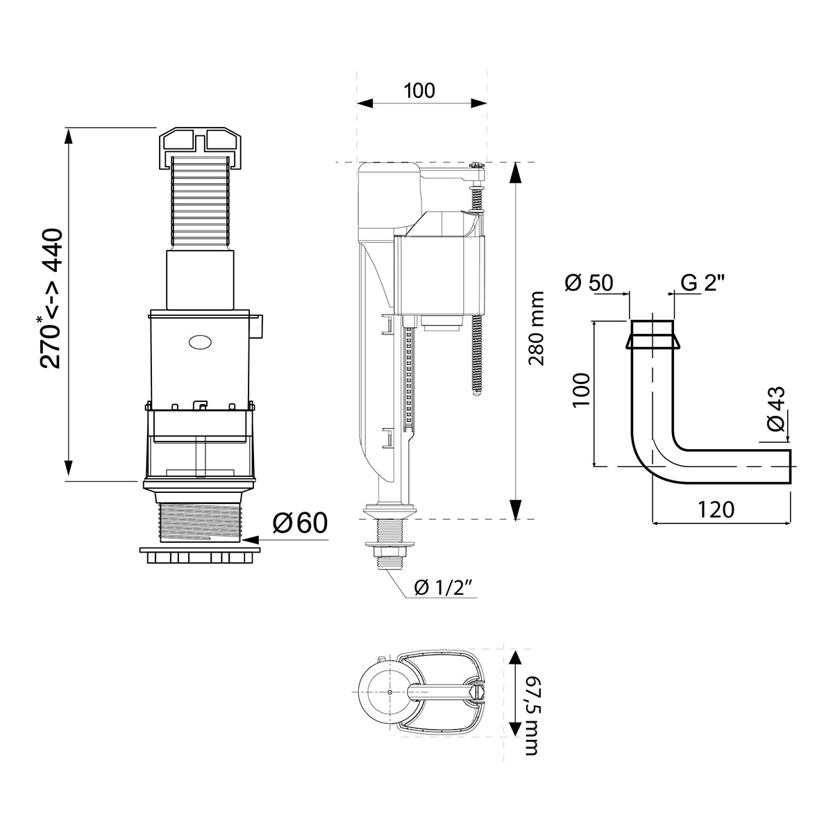 Wirquin Mechanism Scc F/Flush 2 Inch Bi Mxjf (Box)