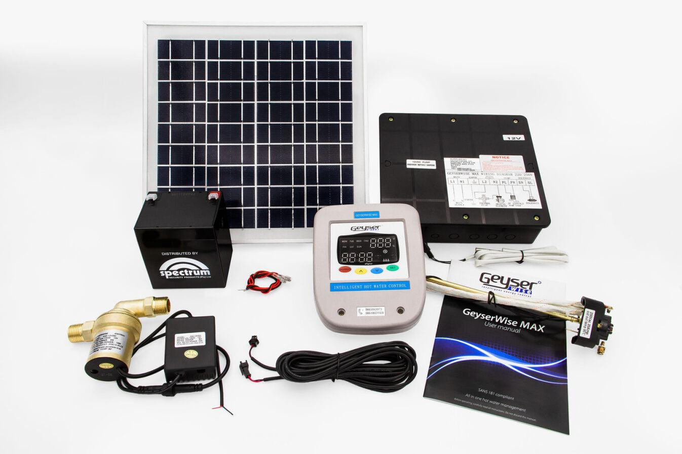 Geyserwise Max 12V Kit – Geyserwise Max with 12V Brass Pump and 10w Panel With Backup Battery - Livestainable.co.za