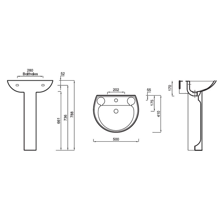 Lecico Atlas Basin 50cm Pp Atlas Full Pedestal Combo
