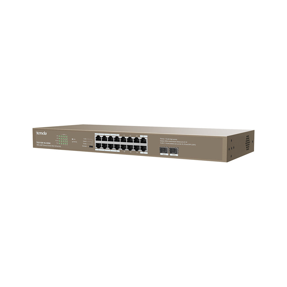 Tenda 16GE+2SFP Ethernet Switch With 16-Port PoE