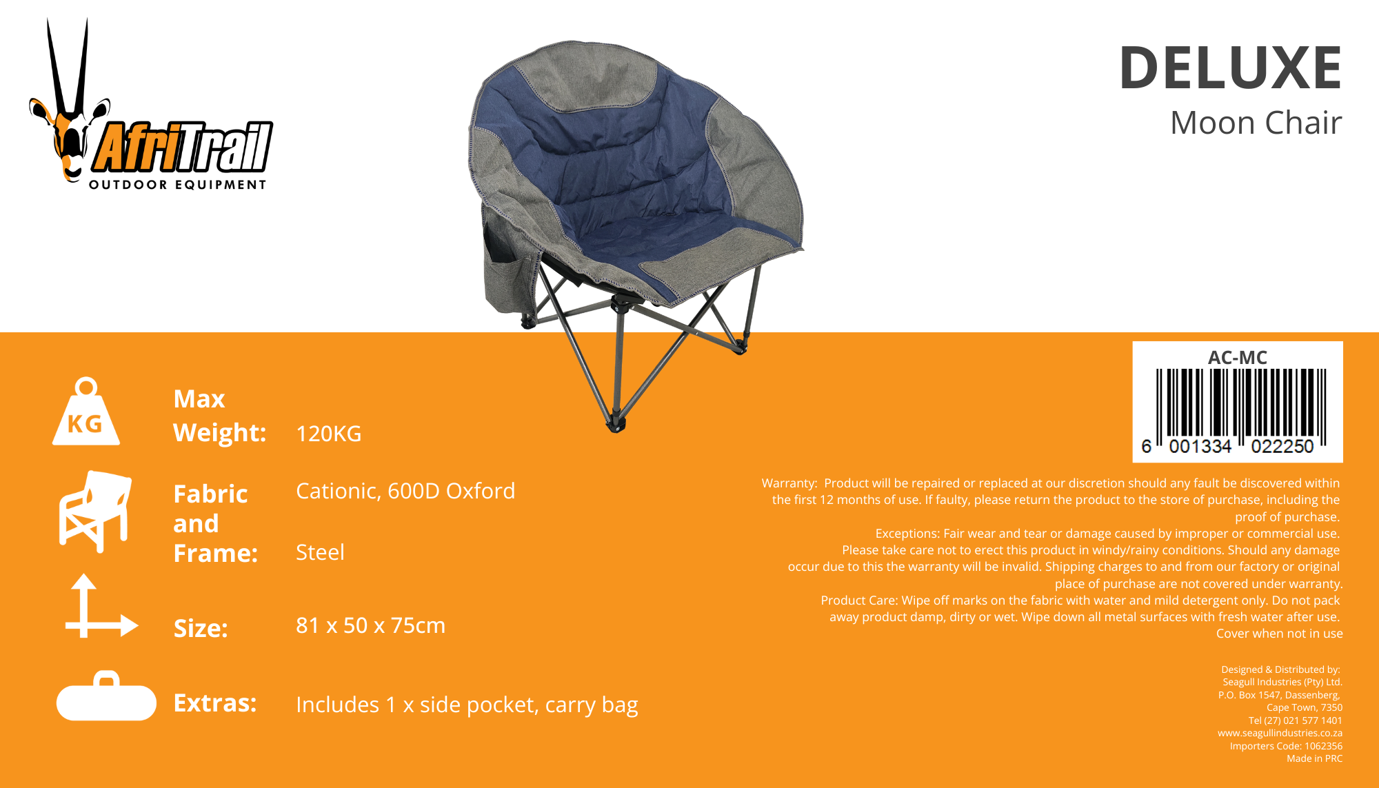 Afri Trail Deluxe Moon Chair 120kg