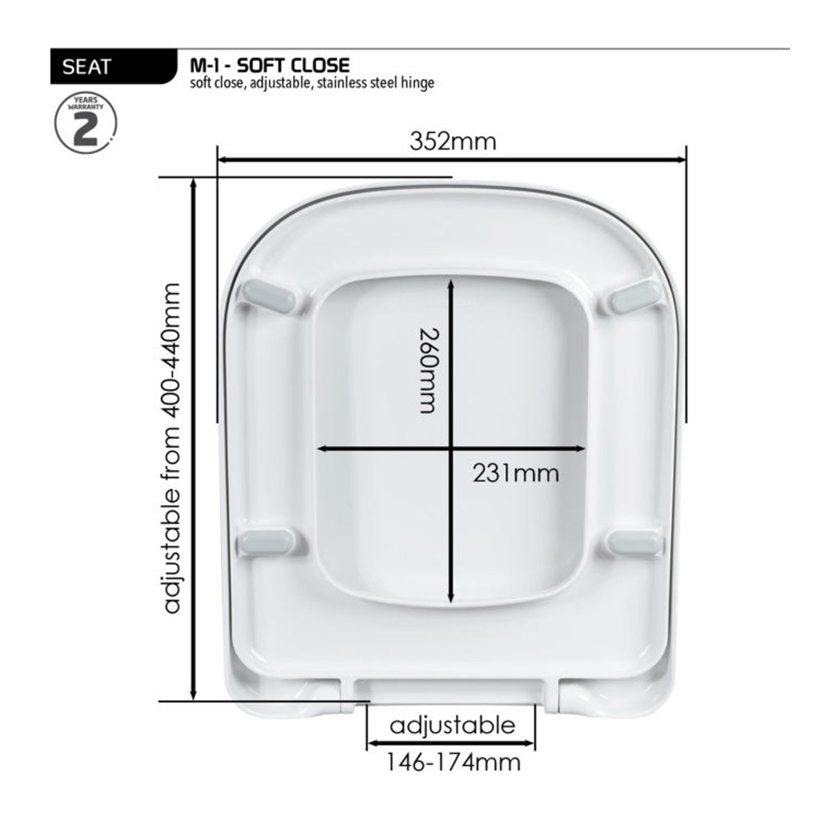 Wirquin Toilet Seat M 1 Soft Close Hinge White