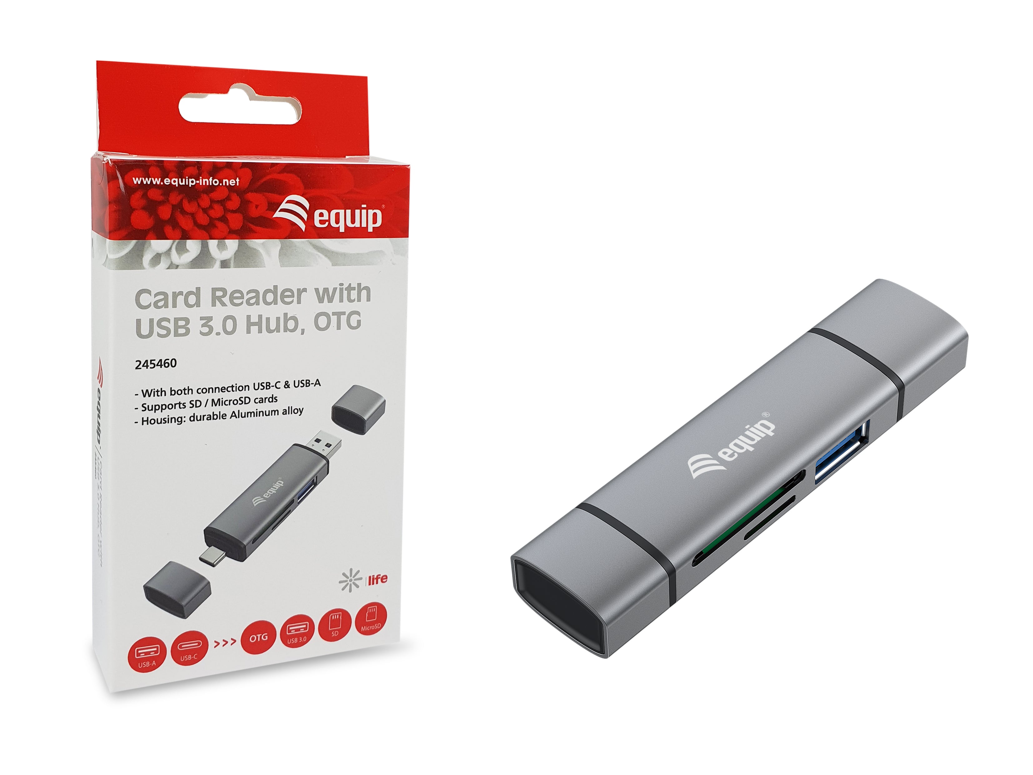 Equip Card Reader with USB 3.0 Hub OTG for Smartphones and Tablets