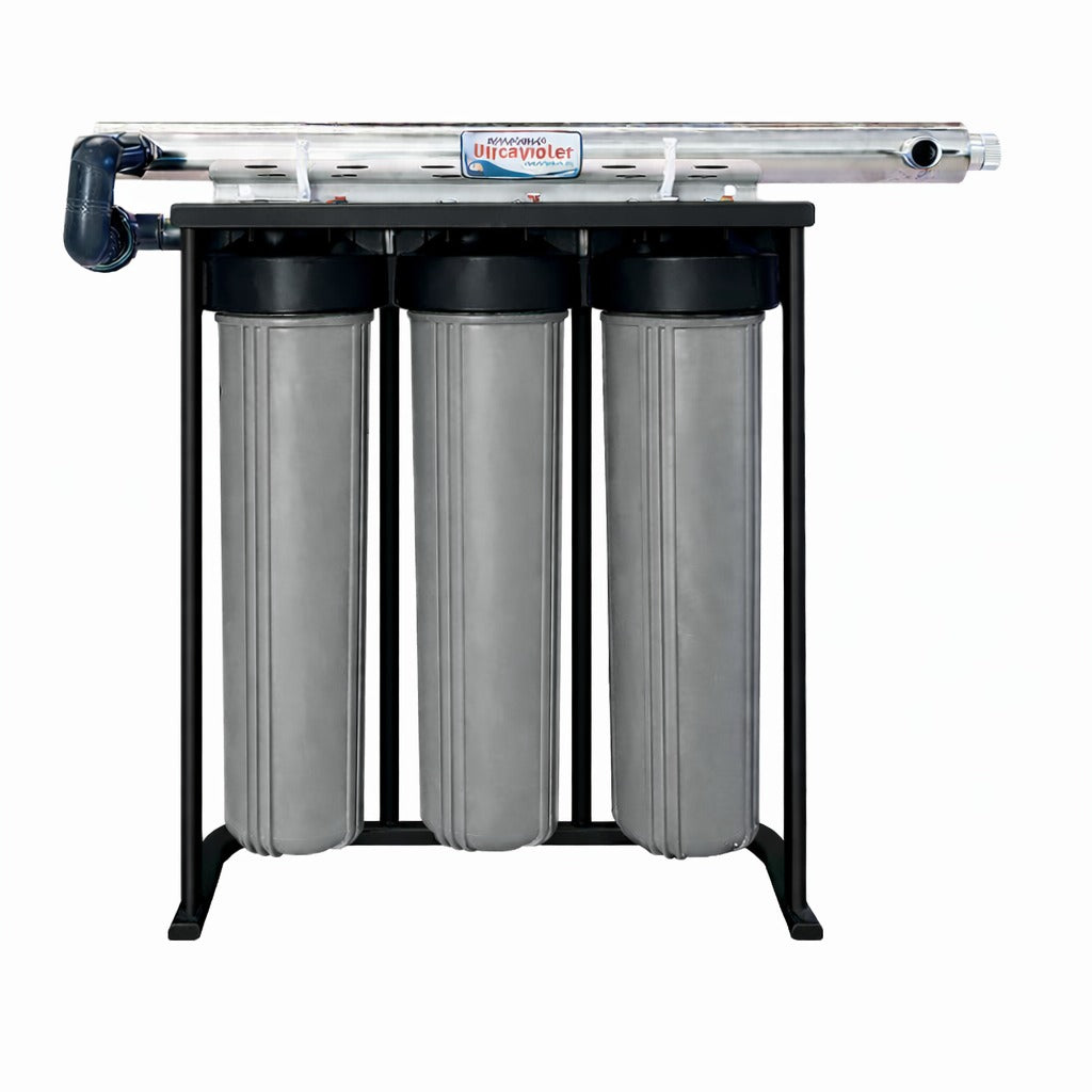 3 Stage Big Blue Water Filter With 55W UV and Cartridges (On Stand) Grey And Black