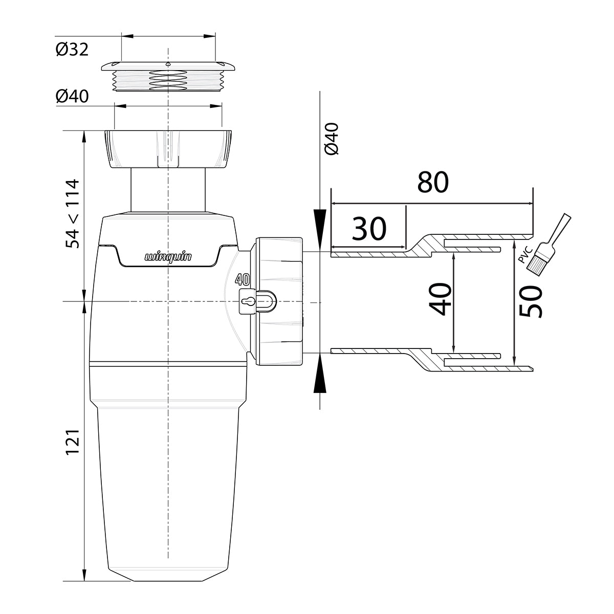 Wirquin Bottle Trap Neo 80 Mm (Box)