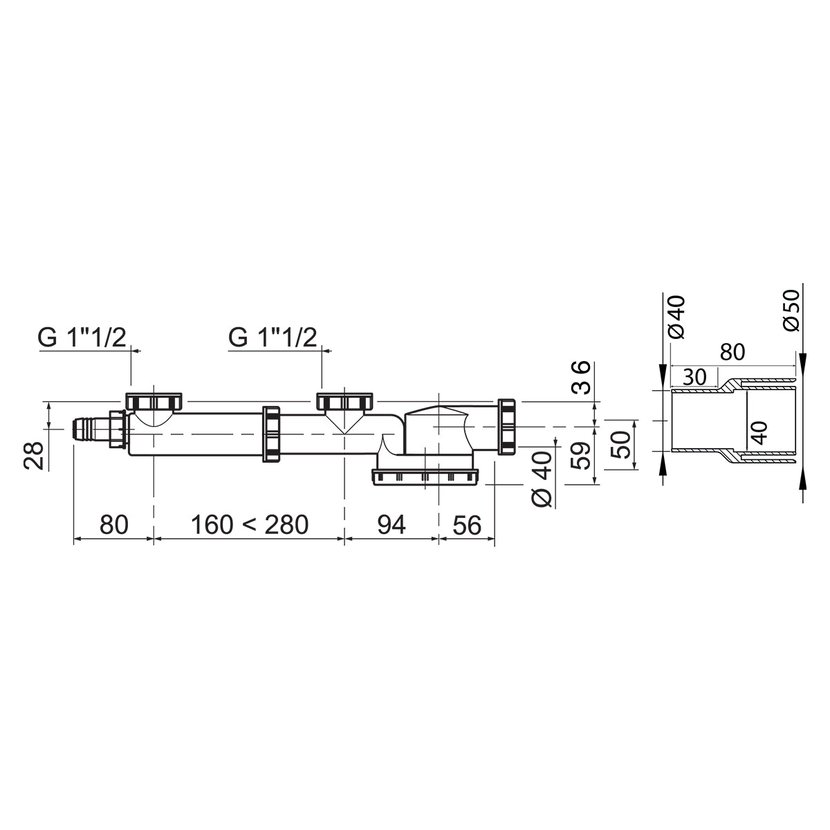 Wirquin Trap Sink Espace Double + W/M Conn (Box)