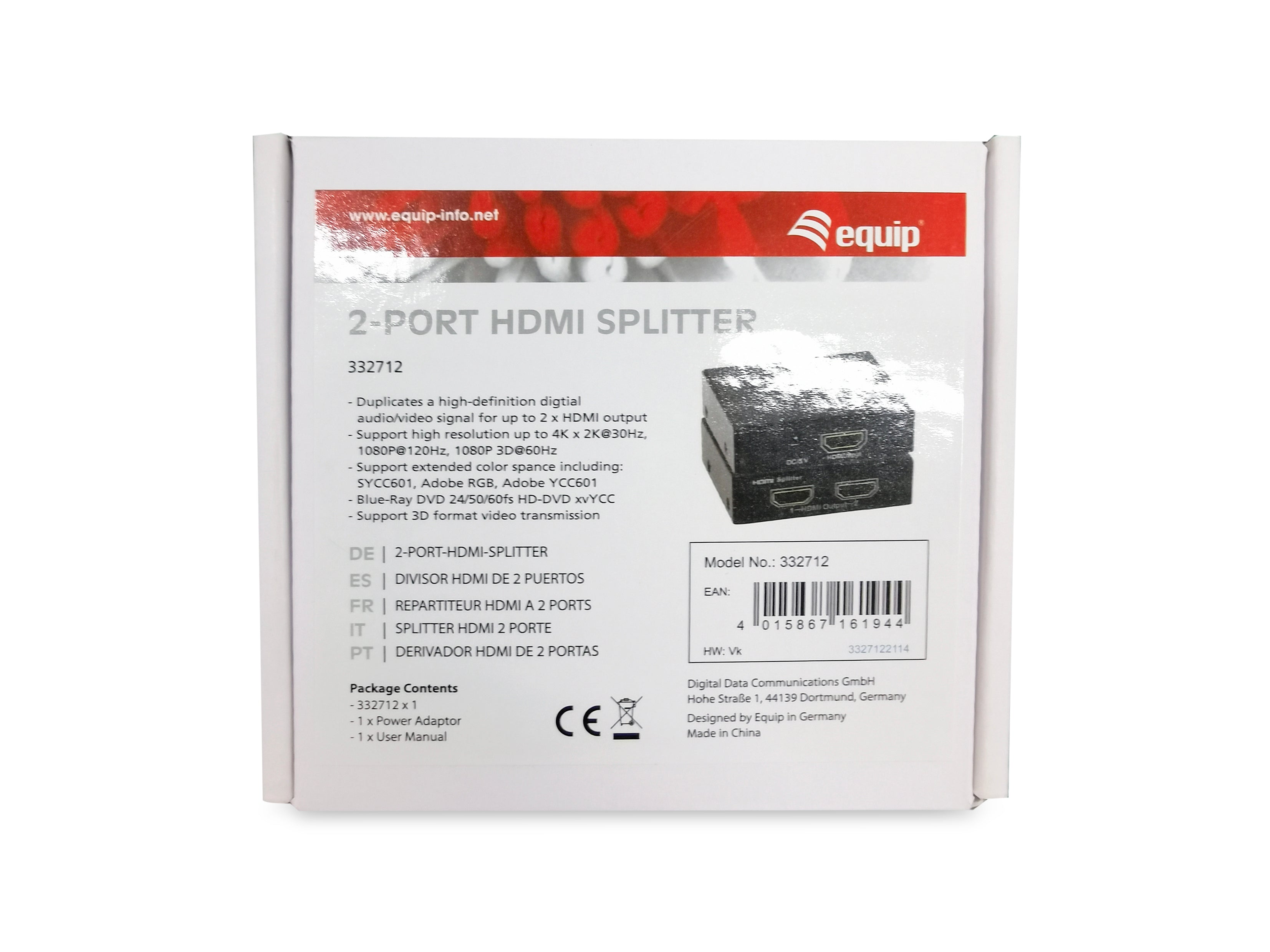 Equip HDMI Video Splitter 2-Port for Dual Display Full HD