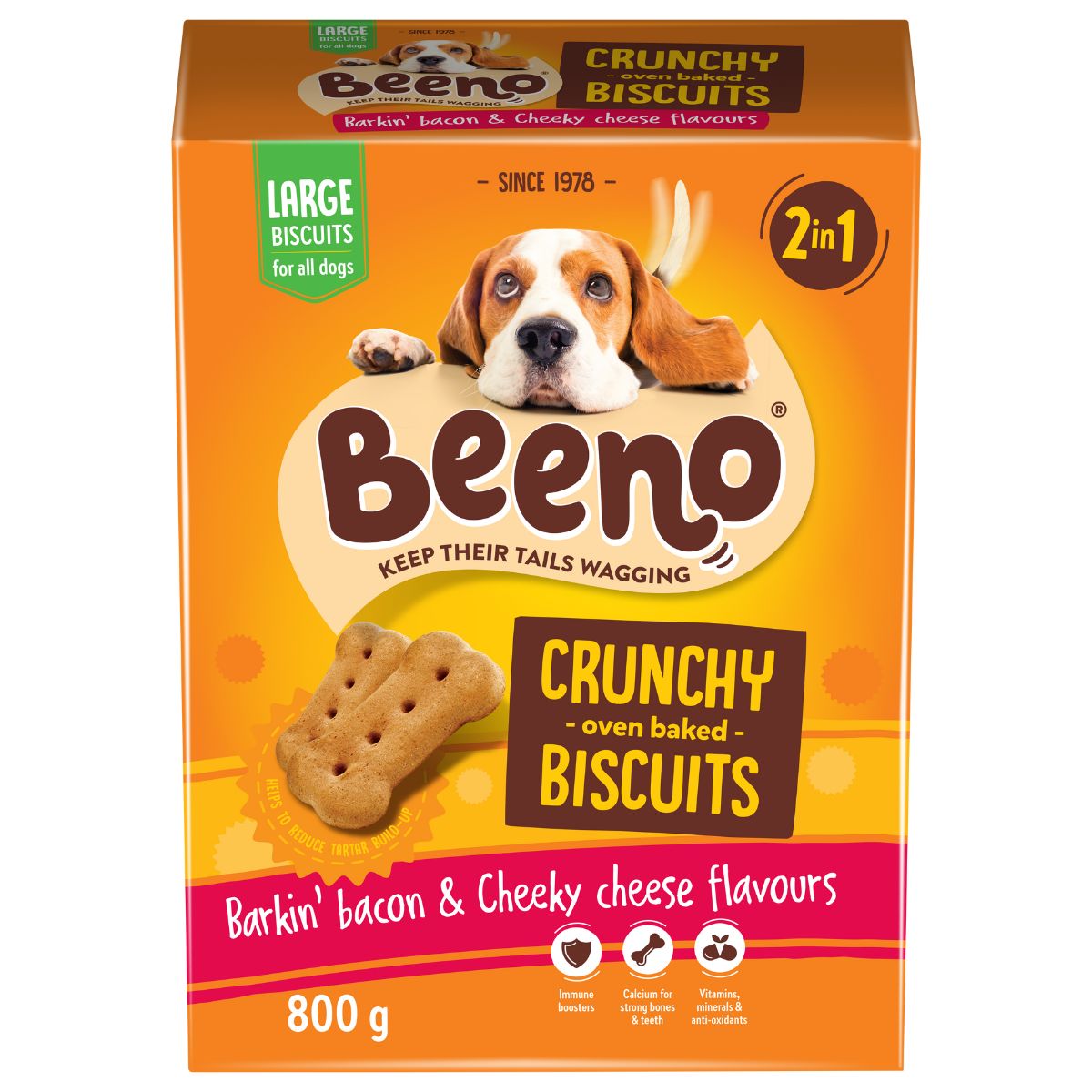 Beeno Dog Biscuits Duo Bacon & Cheese Large 800 G