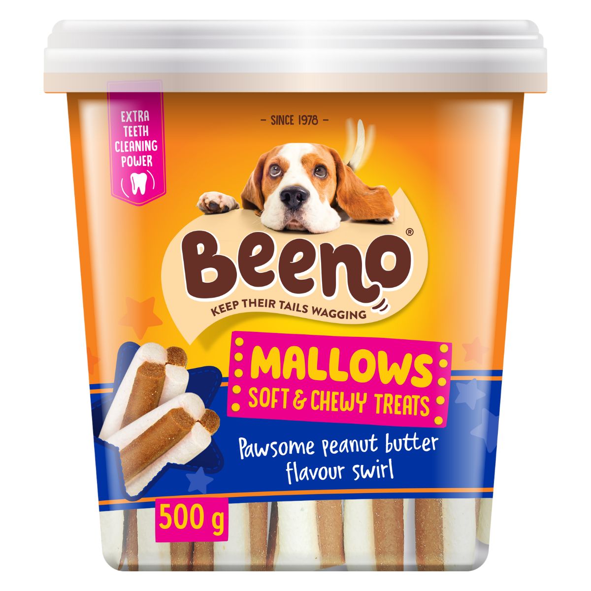 Beeno Dog Treat Mallows Peanut Butter Swirl 500 G