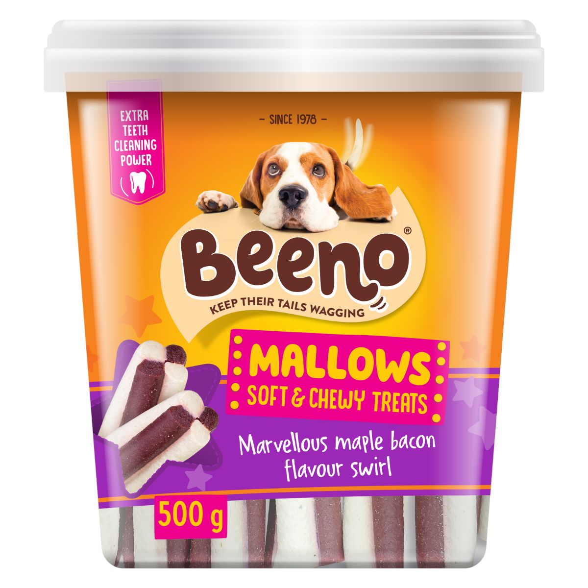 Beeno Dog Treat Mallows Maple And Bacon Swrl 500 G