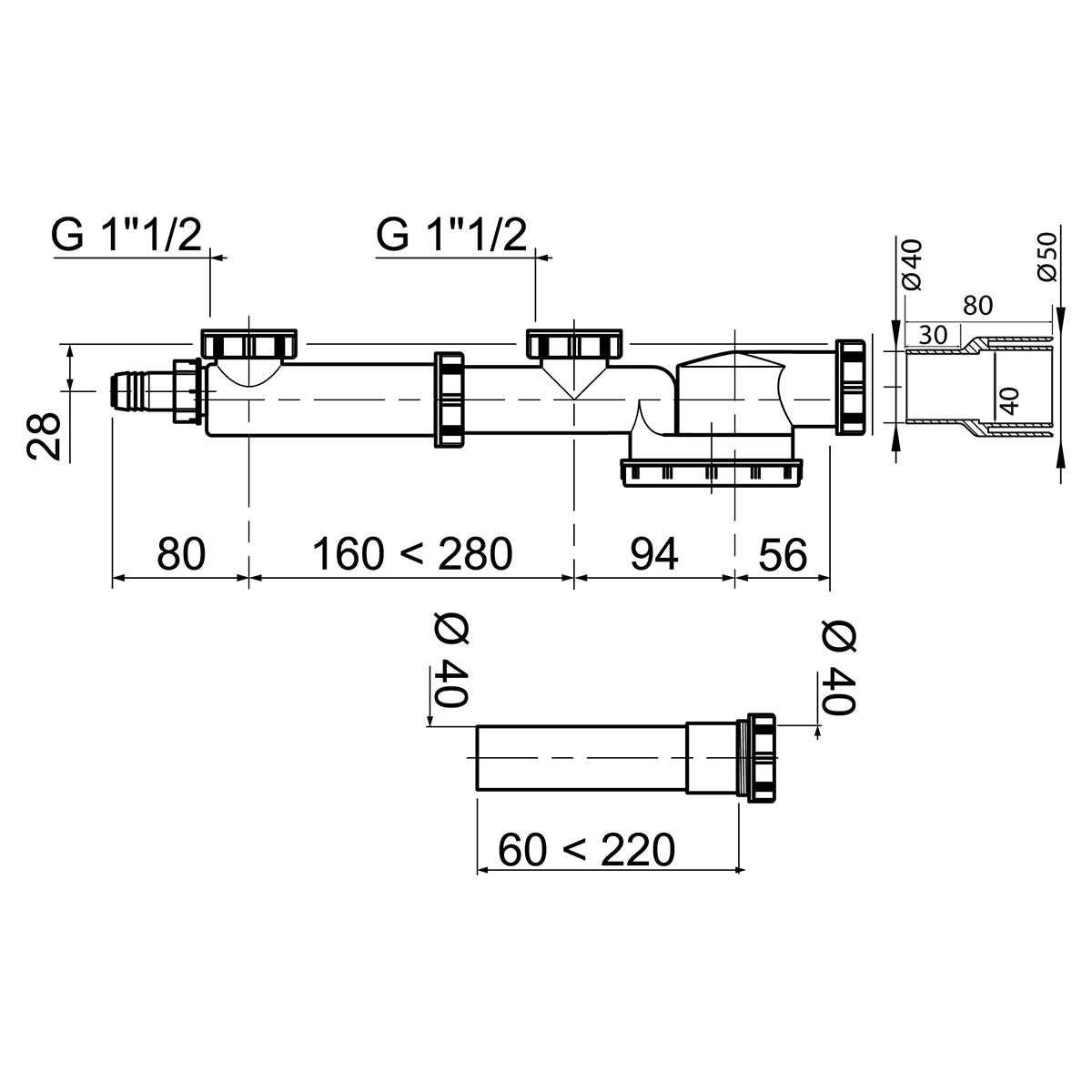 Wirquin Trap Sink Espace Double + W/M Conn (Bag)