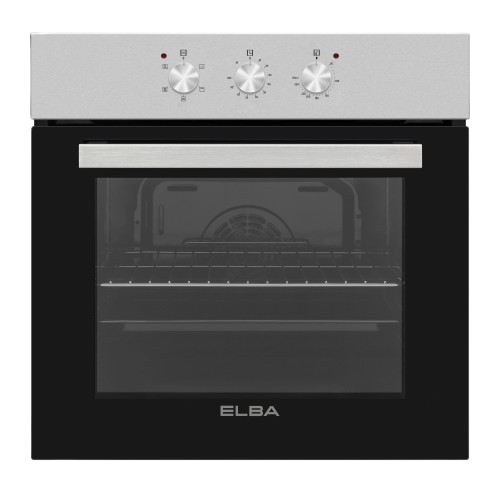 Elba 60Cm Multifunction Electric Oven With S/S Panel And Black Glass Finish
