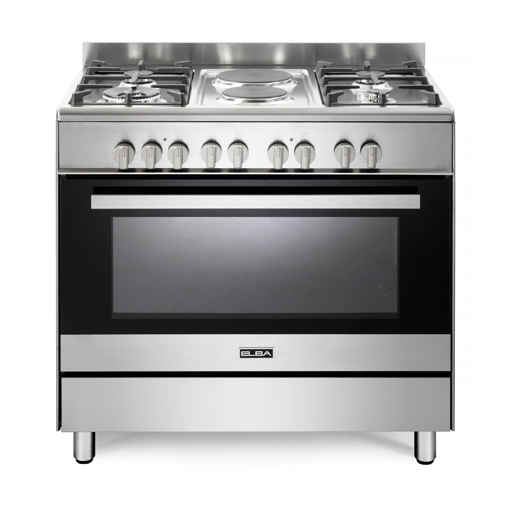 Elba Classic 90Cm 4 Burner Gas Cooker With 2 Electric Plates And Electric Oven- Stainless Steel