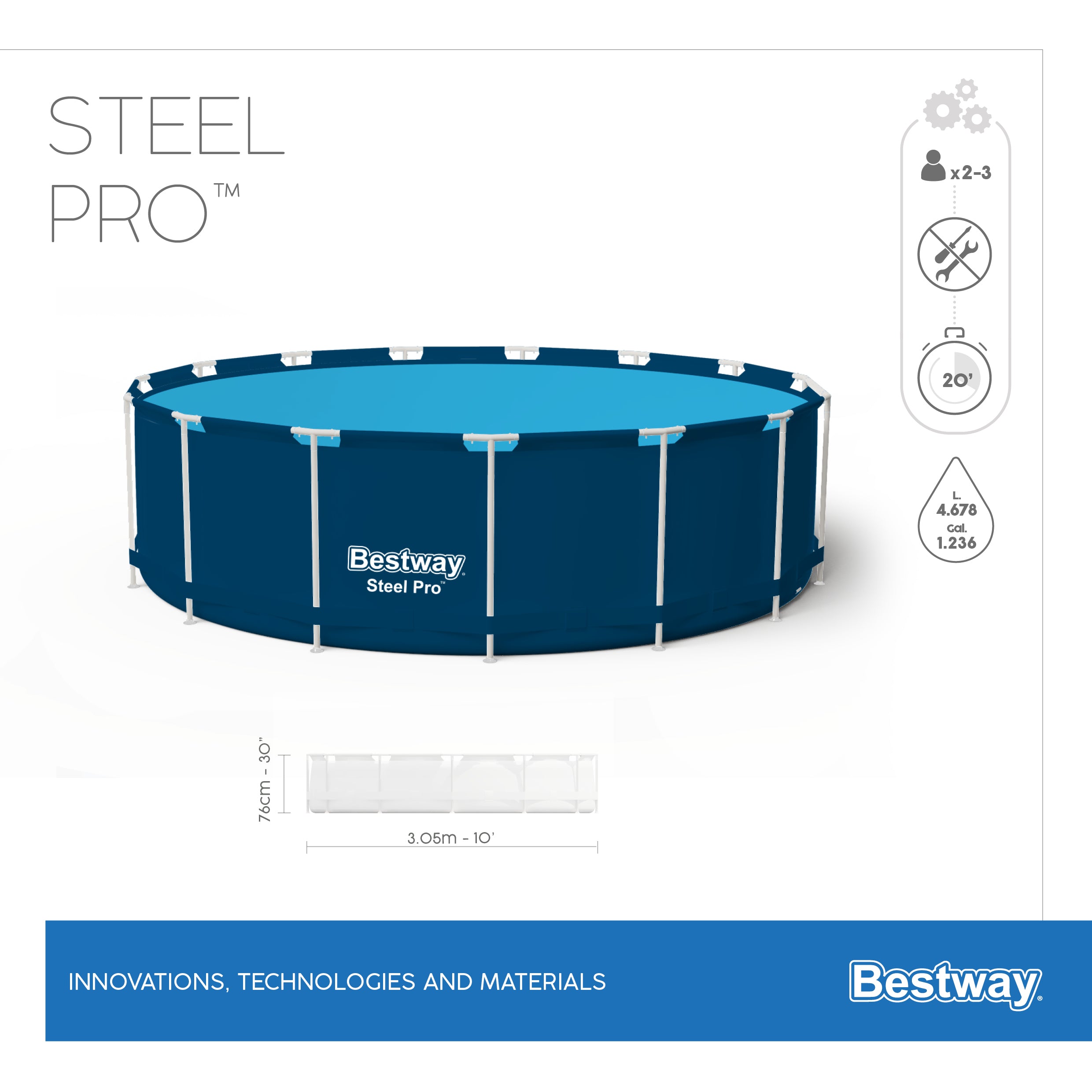 Bestway 3.05m X 76cm Steel Pro Frame Pool 4,678 L (No Pump)