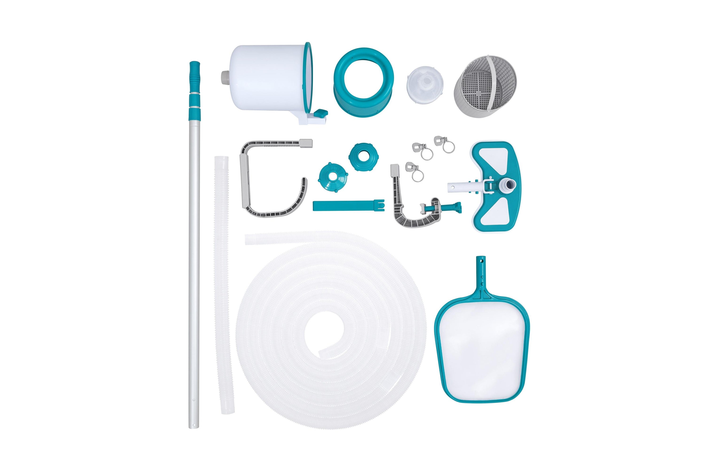 Bestway Deluxe Maintenance Kit 279cm (Contents:1 Aluminium Pole, 1 Mesh Netting, 1 Skimmer, 1pc 7.5 Metre Hose, 1 Surface Skimmer,1 Adaptor. The Minimum Flow Rate Of Pump Is 3,028 L/H (800 Gal./H), Compatible With All Pools Except Steel Wall Pools)