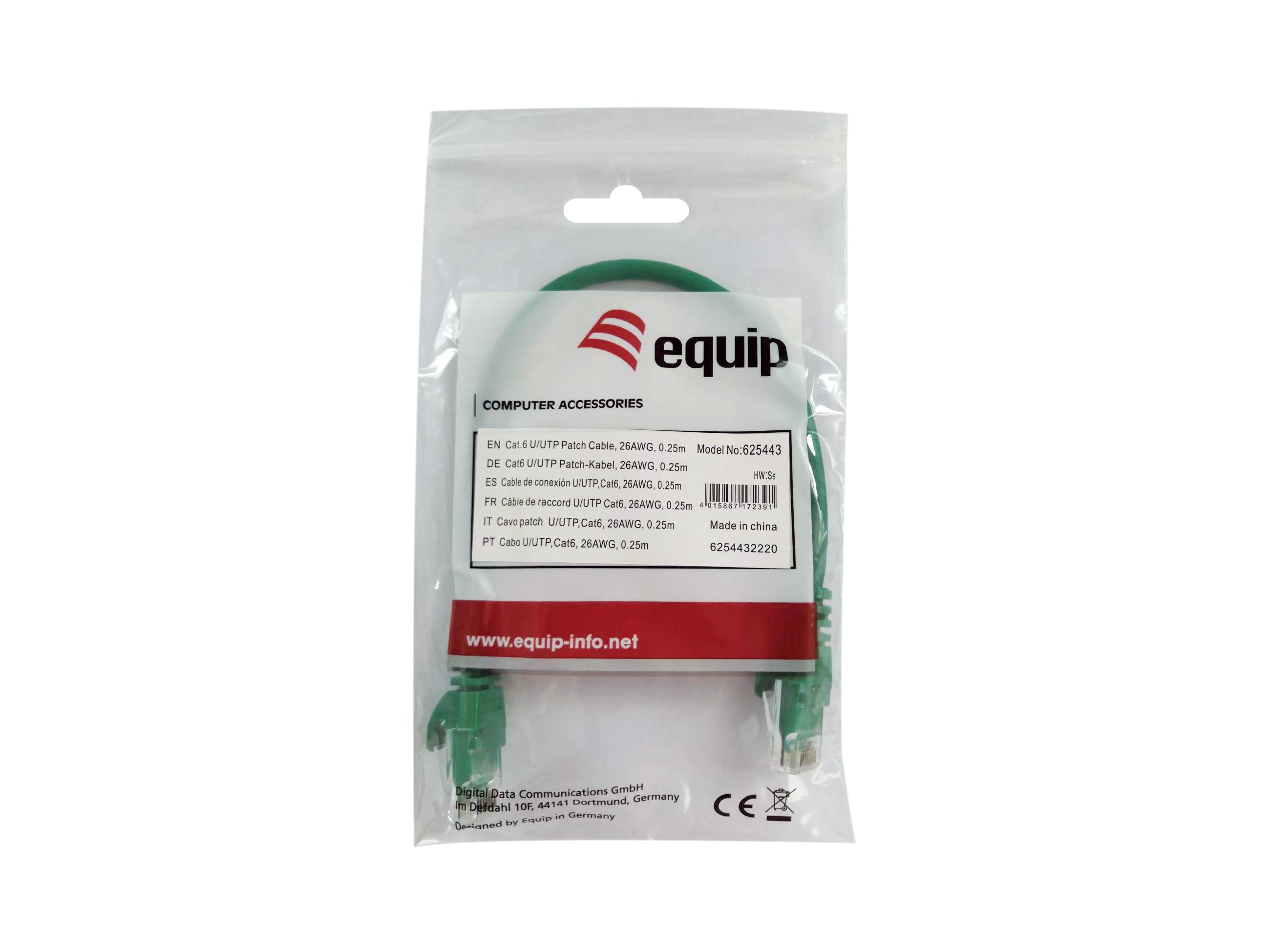 Equip Cat6E U/UTP Patch Cable 1M Green Stranded 26AWG 100MHz