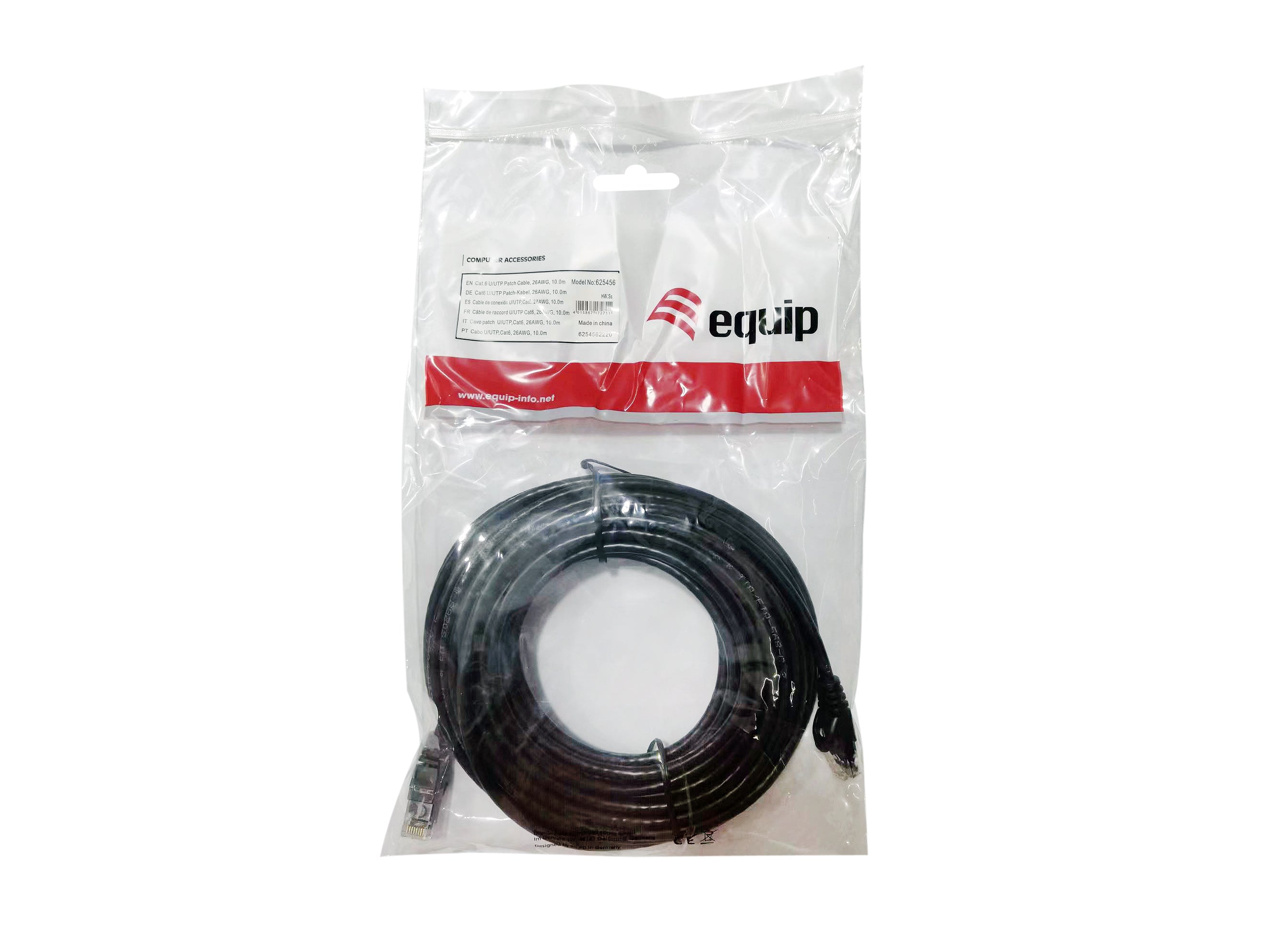Equip Cat6E Patch Cable 10M Black U/UTP 100MHz Stranded 26AWG
