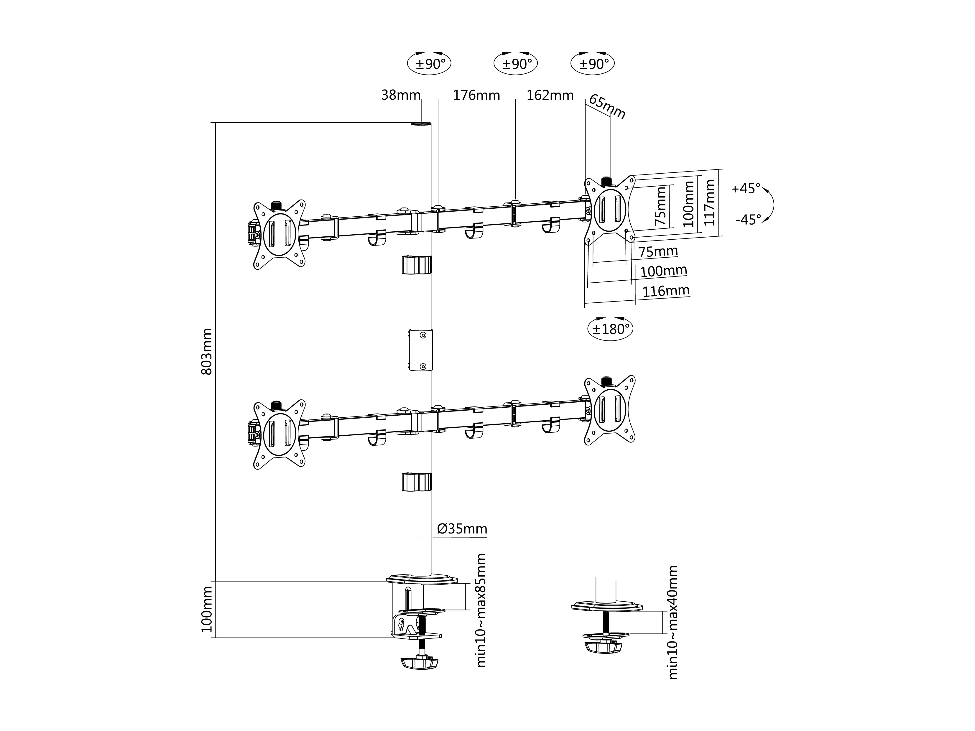 Equip Desk 17"-32" Quad Monitor Mount Bracket