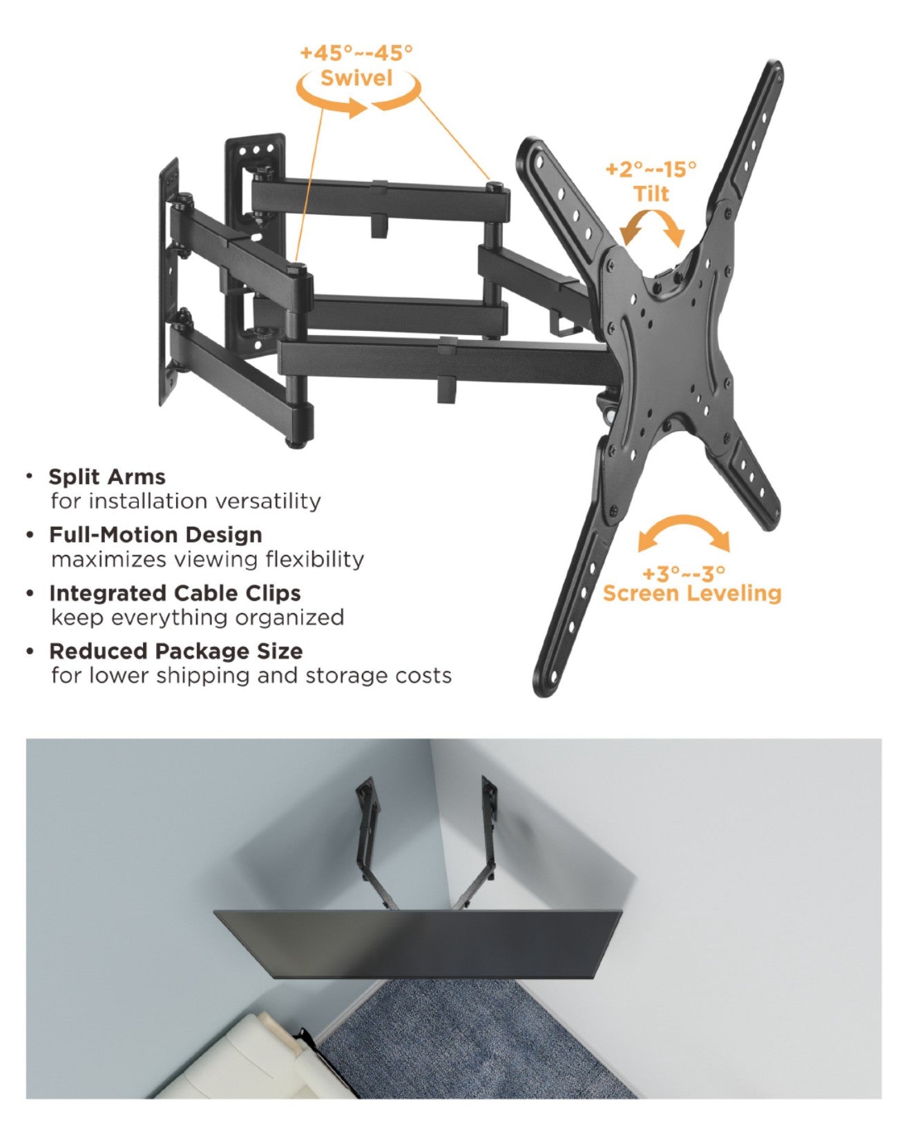 Equip 23-55 Inch Full Motion Corner Wall Mount TV Bracket