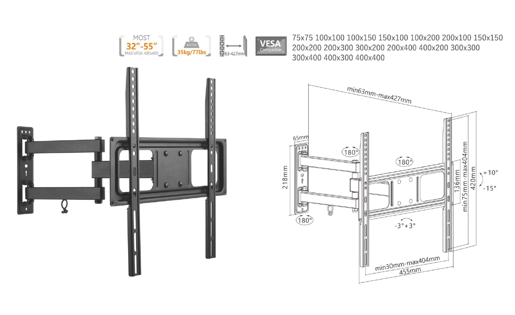 Equip 32"-55" Articulating Wall Mount TV Bracket