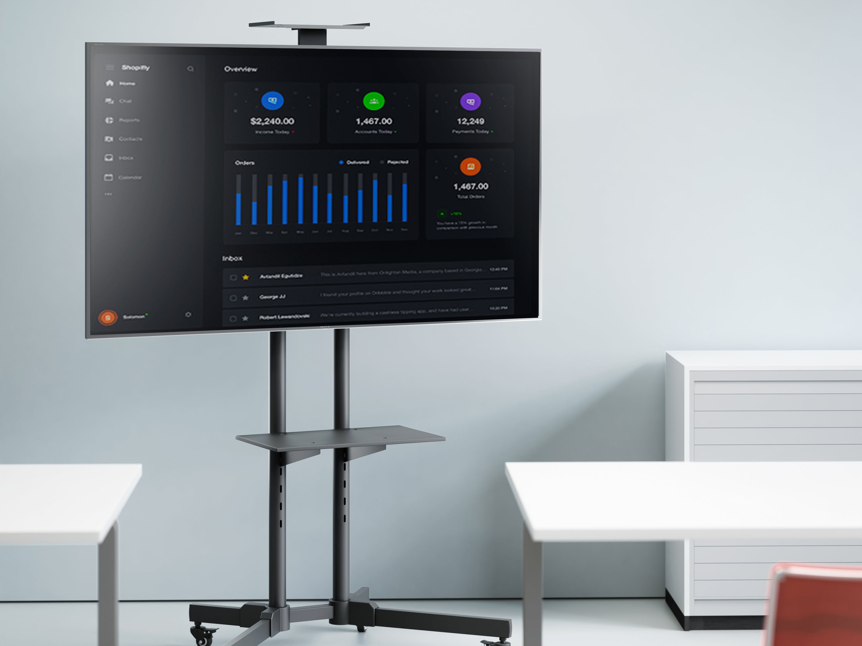 Equip Economy TV Cart for 37-70" TVs with Adjustable Height and Casters