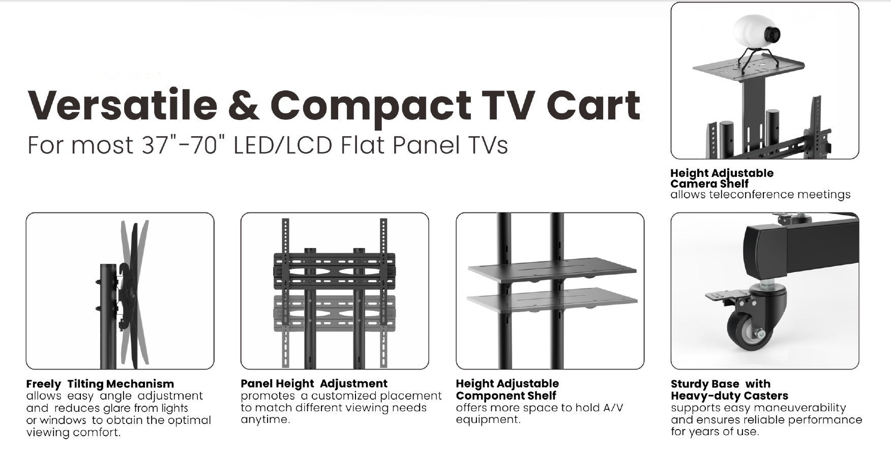 Equip Economy TV Cart for 37-70" TVs with Adjustable Height and Casters