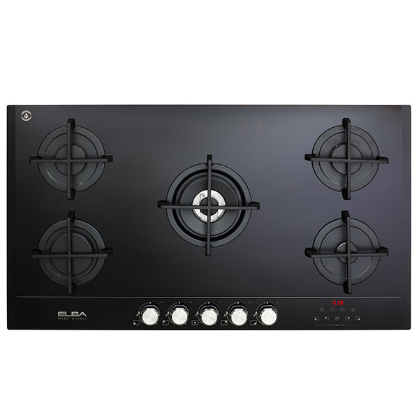Elba Elio 90Cm 5 Burner Glass On Glass Smart Hob- Black