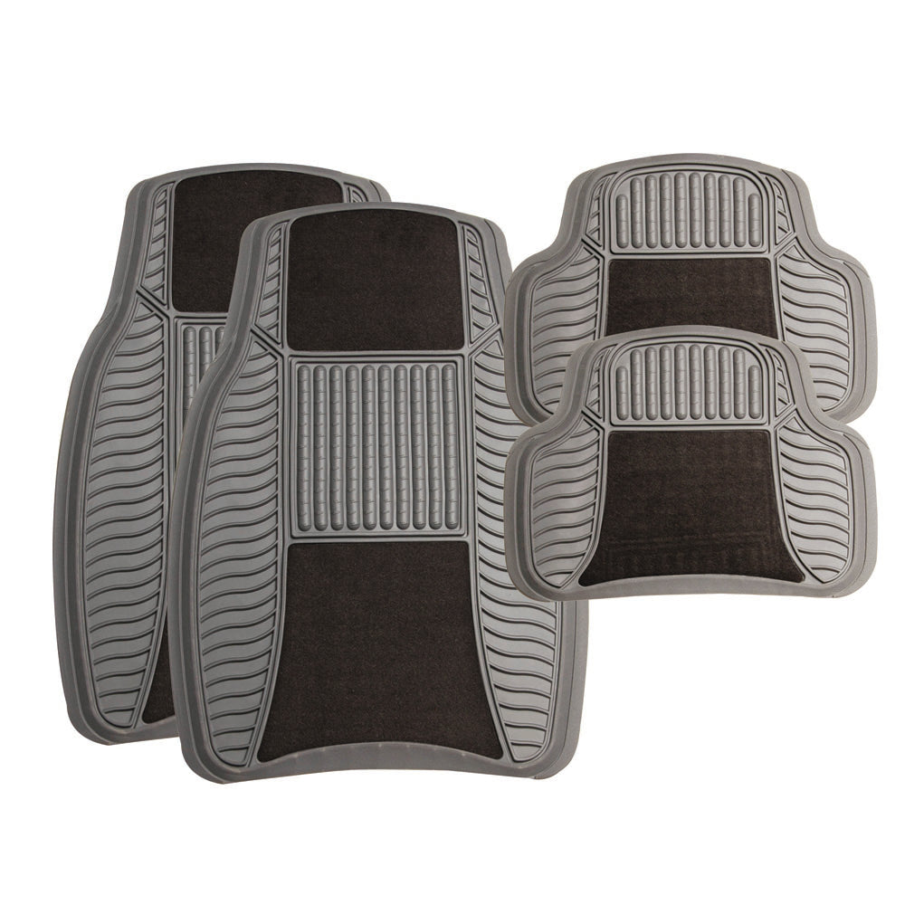 Car Mat 4 Pc Set Rubber/Velour