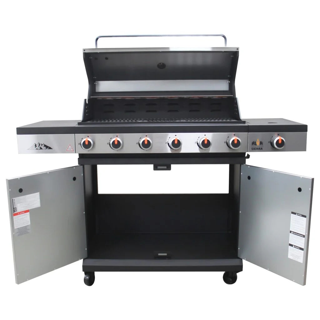 Sierra 6 Burner Bbq With Side Burner – Stainless Steel / Black + Free Tool Set