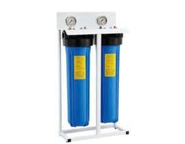 2 Stage Big Blue Water Filter With Cartridges and Pressure Guage (On Stand) - Livestainable.co.za