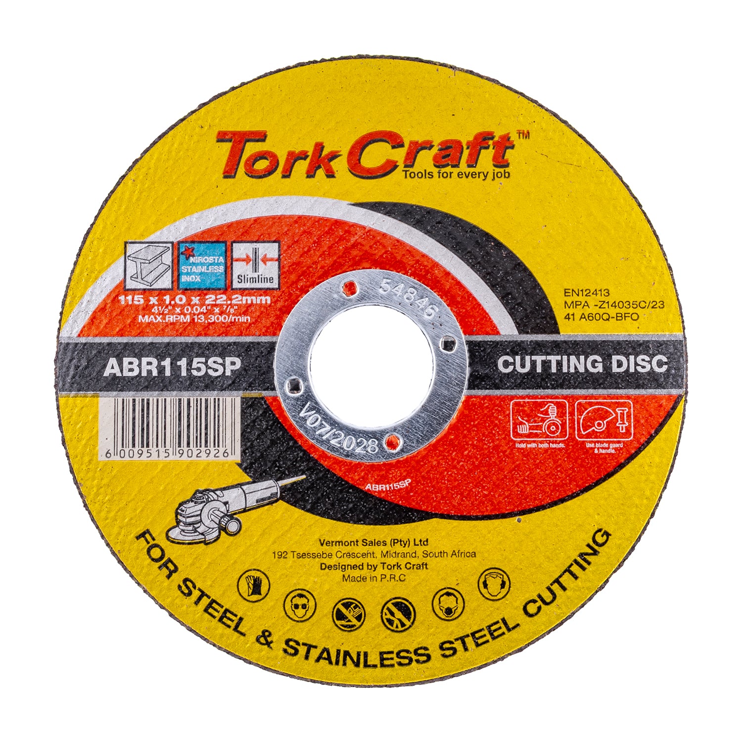 Tork Craft Cutting Disc Steel Metal Ss 115 X 1.0 X 22.2 Mm