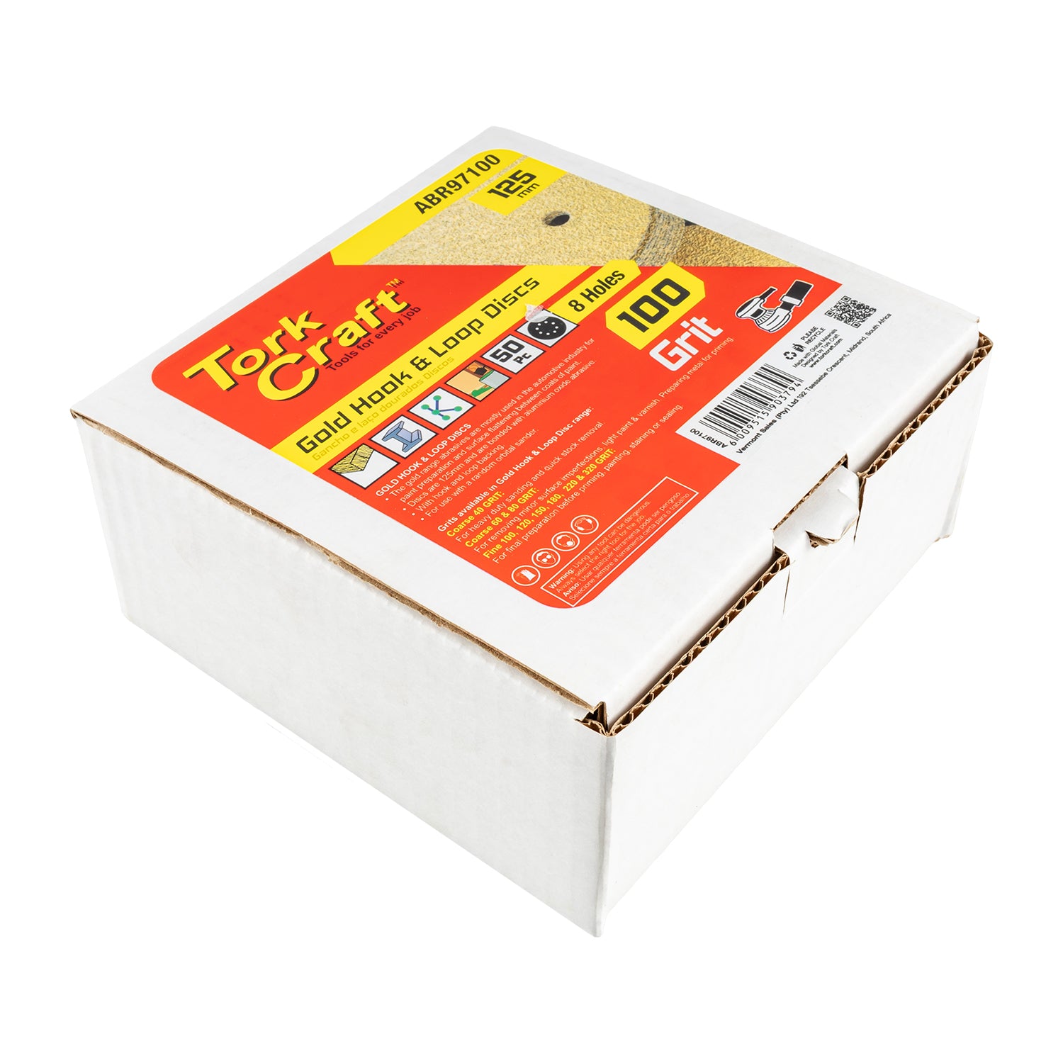 Tork Craft Gold Disc (50 Pieces) 100 Grit 125 Mm X 8 Holes Hook And Loop