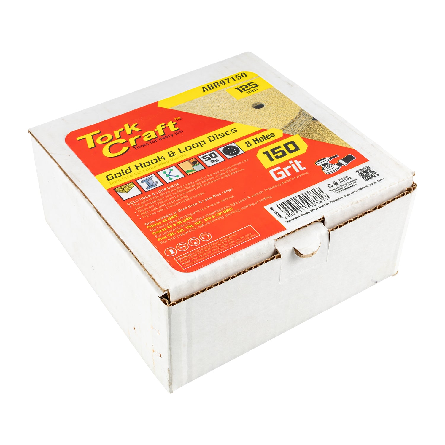 Tork Craft Gold Disc (50 Pieces) 150 Grit 125 Mm X 8 Holes Hook And Loop